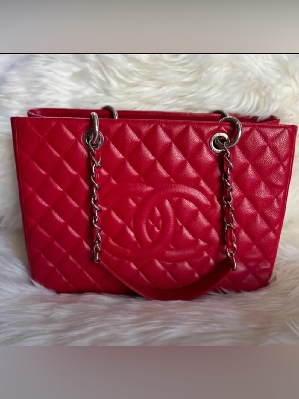 CHANEL Red Quilted Leather Tote with Chain Shoulder Straps